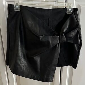 Zara Black Faux Leather Mini Skirt with Bow